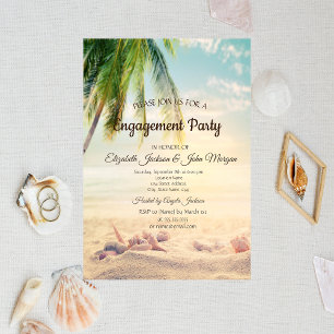 Invitation Plage, Palmier, Étoile de mer, Coquillage Fiançail