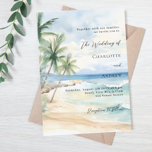 Invitation Plage palmiers océaniques mariage de luxe