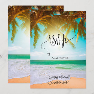 Invitation Plage,Palmiers,Soleil,Lumières Guirlande Script RS