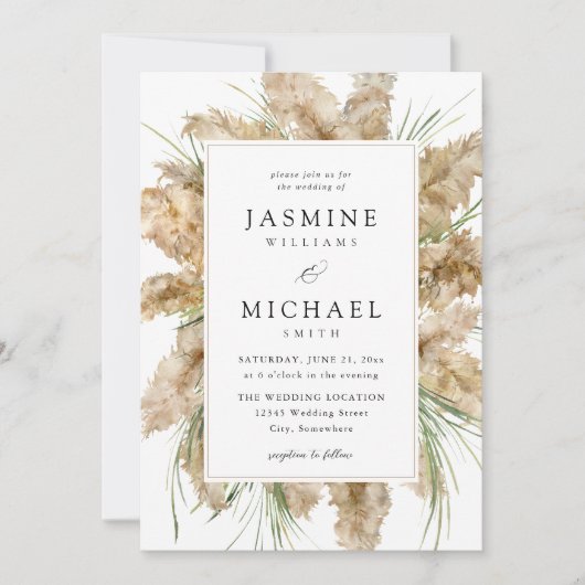 Invitation Plage Pampas Grass Boho Mariage 2 (Devant)