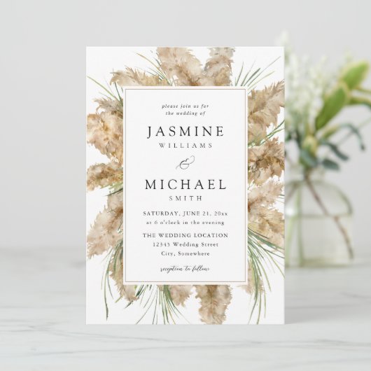 Invitation Plage Pampas Grass Boho Mariage 2 (Debout devant)