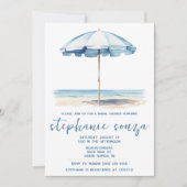 Invitation Plage, Parasol Bleu et Blanc, Réception de Mariage (Devant)