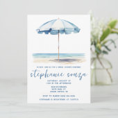 Invitation Plage, Parasol Bleu et Blanc, Réception de Mariage (Debout devant)