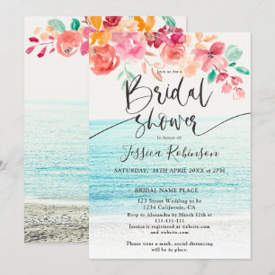 Invitation Plage photo aquarelle florale chute nuptiale douch
