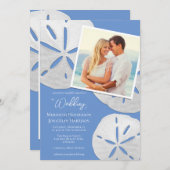 Invitation Plage Photo Cornflower Blue Sand Dollars Tropical (Devant / Derrière)