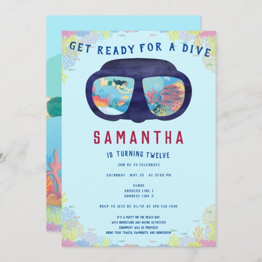 Invitation Plage Plage Plage Plongée Avec Tuba Sous La Vie Ma (Devant / Derrière)