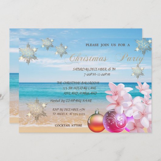 Invitation Plage, Plumeria, Bals de Noël (Devant / Derrière)
