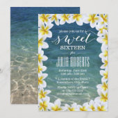 Invitation Plage Plumeria Tropical Flowers Sweet 16 (Devant / Derrière)