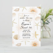 Invitation Plage Poche Coquillages & Fleurs Moderne Sweet 16 (Debout devant)