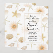 Invitation Plage Poche Coquillages & Fleurs Moderne Sweet 16 (Devant / Derrière)