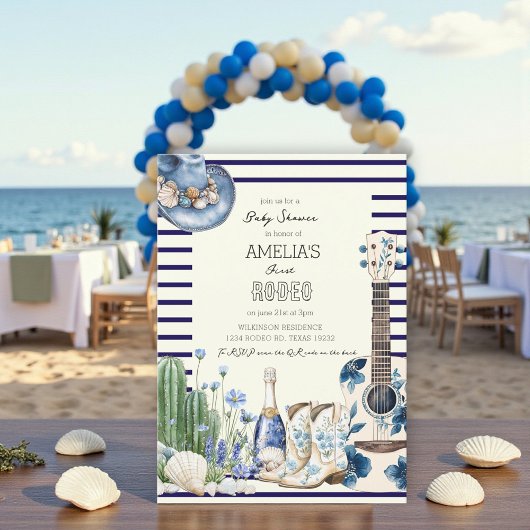 Invitation plage premier rodéo baby shower côtier