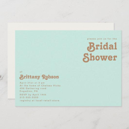 Invitation Plage Retro | Fête des mariées horizontale Aqua (Devant / Derrière)