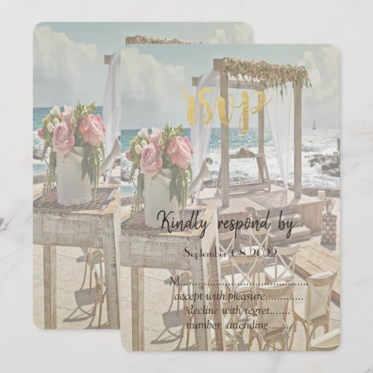 Invitation Plage Retro Mariage Floral Arch RSVP (Devant / Derrière)