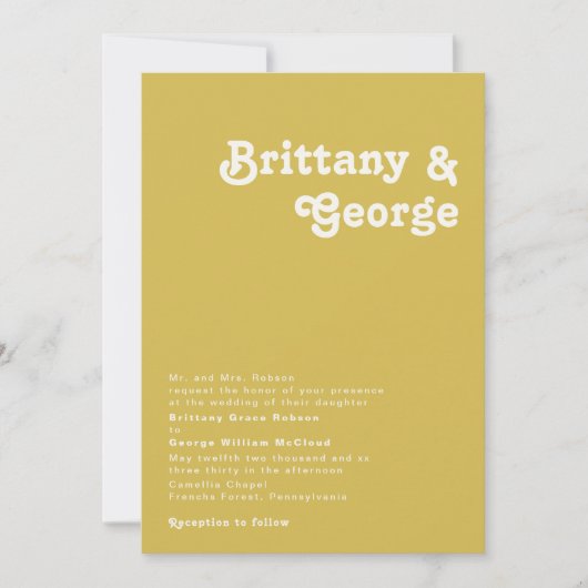 Invitation Plage Retro | Mariage traditionnel or (Devant)