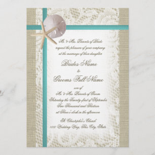 Invitation Plage romantique Burlap et Lace Aqua