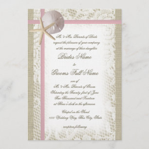 Invitation Plage romantique et Mariage rose dentelle