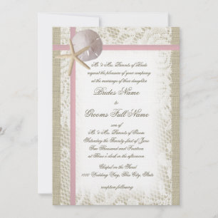 Invitation Plage romantique et Mariage rose dentelle