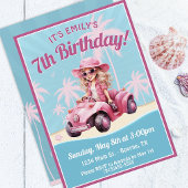 Invitation Plage rose convertible Anniversaire