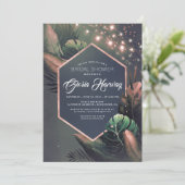 Invitation Plage Rose Tropical Gold Palms Fête des mariées (Debout devant)