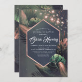 Invitation Plage Rose Tropical Gold Palms Fête des mariées (Devant / Derrière)