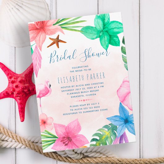 Invitation Plage rose tropicale douche nuptiale