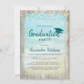 Invitation Plage Rustique Bois Chaîne Lumières Graduation Par (Devant)