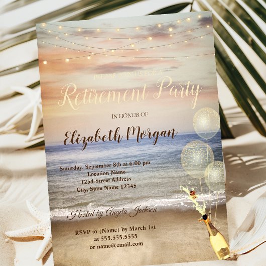 Invitation Plage Sable Ciel Ballons, Fête de retraite au vin