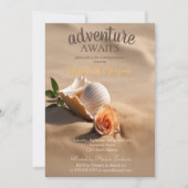 Invitation Plage,Sable,Coquillages Fleur Fête de retraite (Devant)