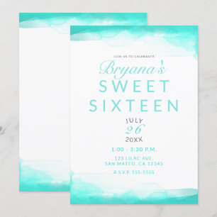 Invitation Plage sarcelle Aqua aquarelle Moderne chic Douce 1
