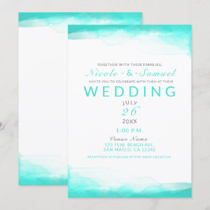 Invitation Plage sarcelle Eau bleu aqua Aquarelle Mariage Mod