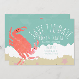 Invitation Plage Sauvez la date Crabe Sable Ocean Waves