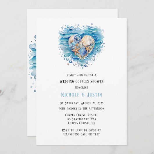 Invitation Plage Scène Starfish Mariage Couples Douche (Devant / Derrière)