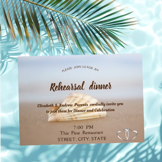 Invitation Plage Seashell, Coeur Dîner de répétition Mariage