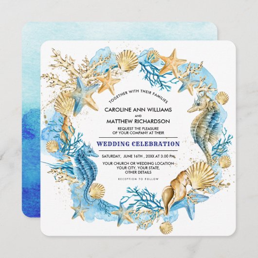 Invitation Plage | Seaside Seashells Mariage (Devant / Derrière)
