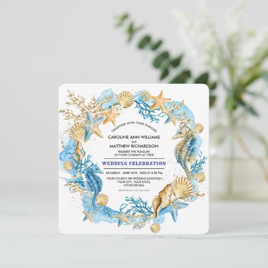 Invitation Plage | Seaside Seashells Mariage (Debout devant)