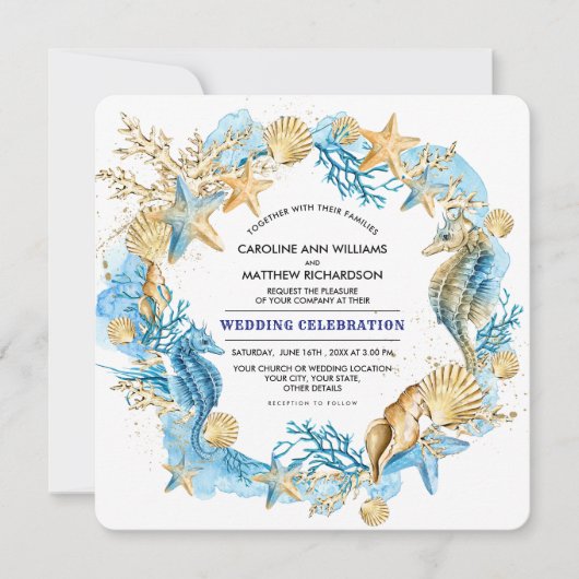Invitation Plage | Seaside Seashells Mariage (Devant)
