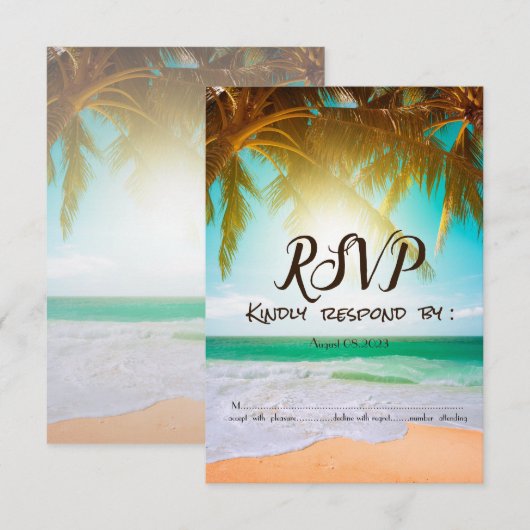 Invitation Plage,Soleil,Palmiers RSVP (Devant / Derrière)
