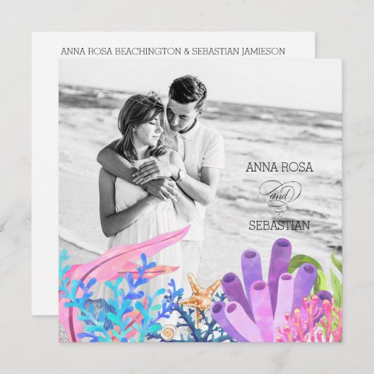 Invitation *~* Plage sous mer AR7 QR RSVP MARIAGE PHOTO (Devant / Derrière)