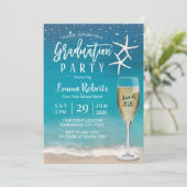 Invitation Plage Starfish & Champagne Glass Graduation (Debout devant)