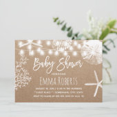 Invitation Plage Starfish Coquillages Rustique Baby shower Kr (Debout devant)