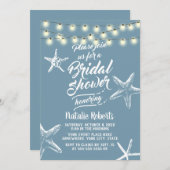 Invitation Plage Starfish Elégante Dusty Blue Fête des mariée (Devant / Derrière)