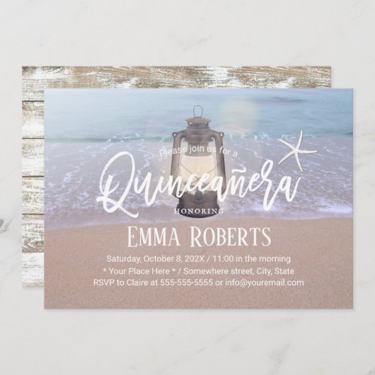 Invitation Plage Starfish & Lantern Quinceanera 15 Anniversai (Devant / Derrière)