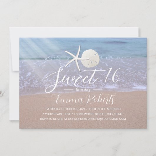 Invitation Plage Starfish & Sand Dollar Élégant Sweet 16 (Devant)