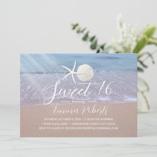 Invitation Plage Starfish & Sand Dollar Élégant Sweet 16 (Debout devant)