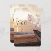 Invitation Plage Sunset Mariage, Plumeria Table Card (Devant / Derrière)