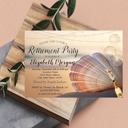 Invitation Plage Sunset Seashell, Ballons, Retraite des vins