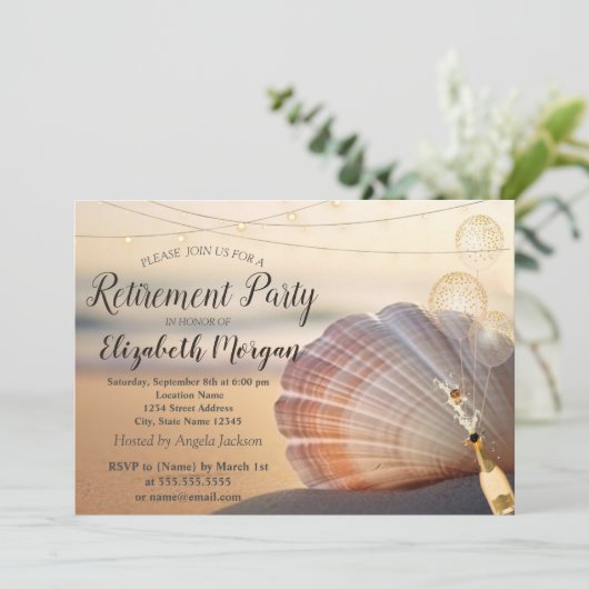Invitation Plage Sunset Seashell, Ballons, Retraite des vins (Debout devant)