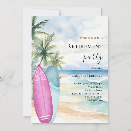 Invitation Plage surf partie de retraite tropicale (Devant)