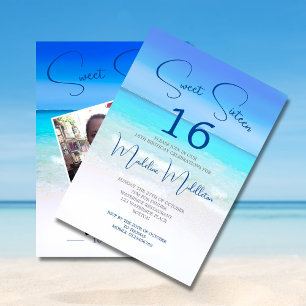 Invitation Plage Sweet sixteen Bleu Photo Anniversaire