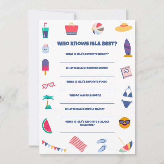 Invitation Plage Thème Anniversaire Jeu de fête (Devant)